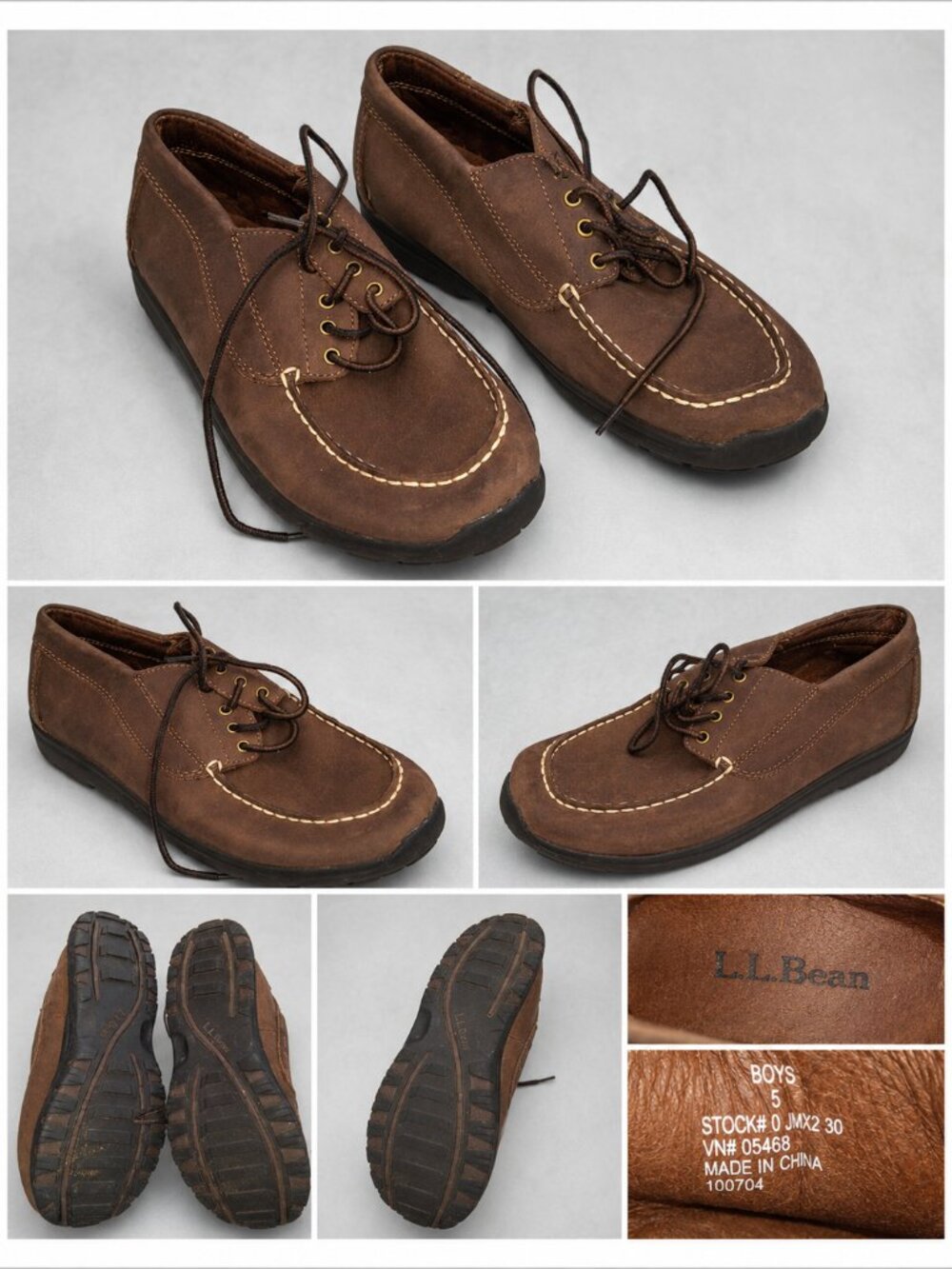 L.L.Bean Boys Brown Leather Moc Toe Shoes Size 5